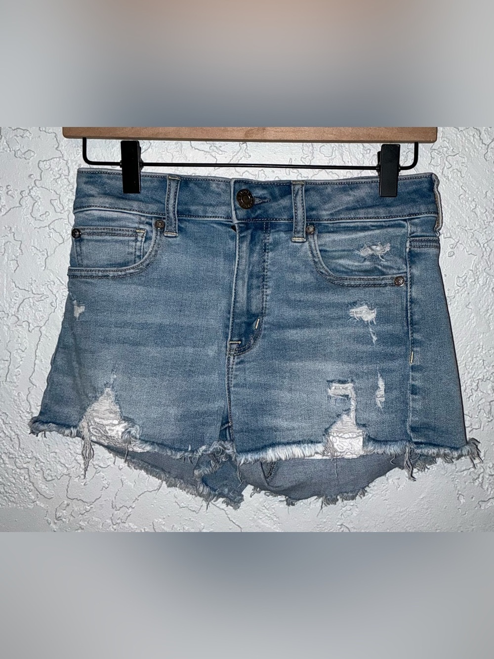American Eagle Outfitters Light Blue Ne(x)t Level Stretch Hi Rise Shortie Shorts